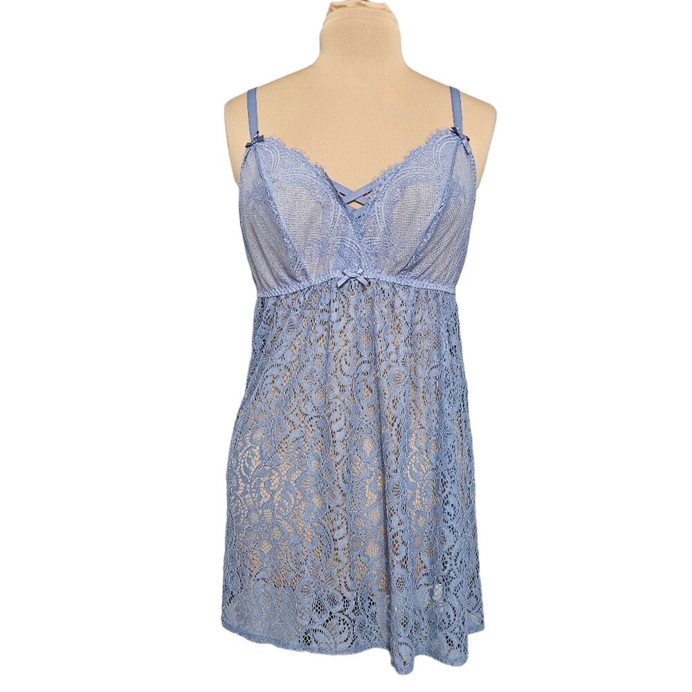 Cacique Babydoll Lace Camisole Coquette Sleepwear Feminine 14/16 Periwinkle Blue